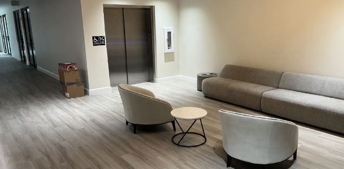 Commercial floor installation- elevator and waiting area