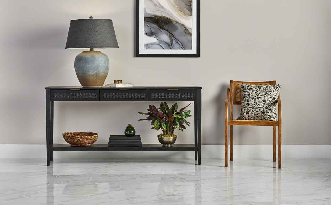 Marble tile with accent table and chair 